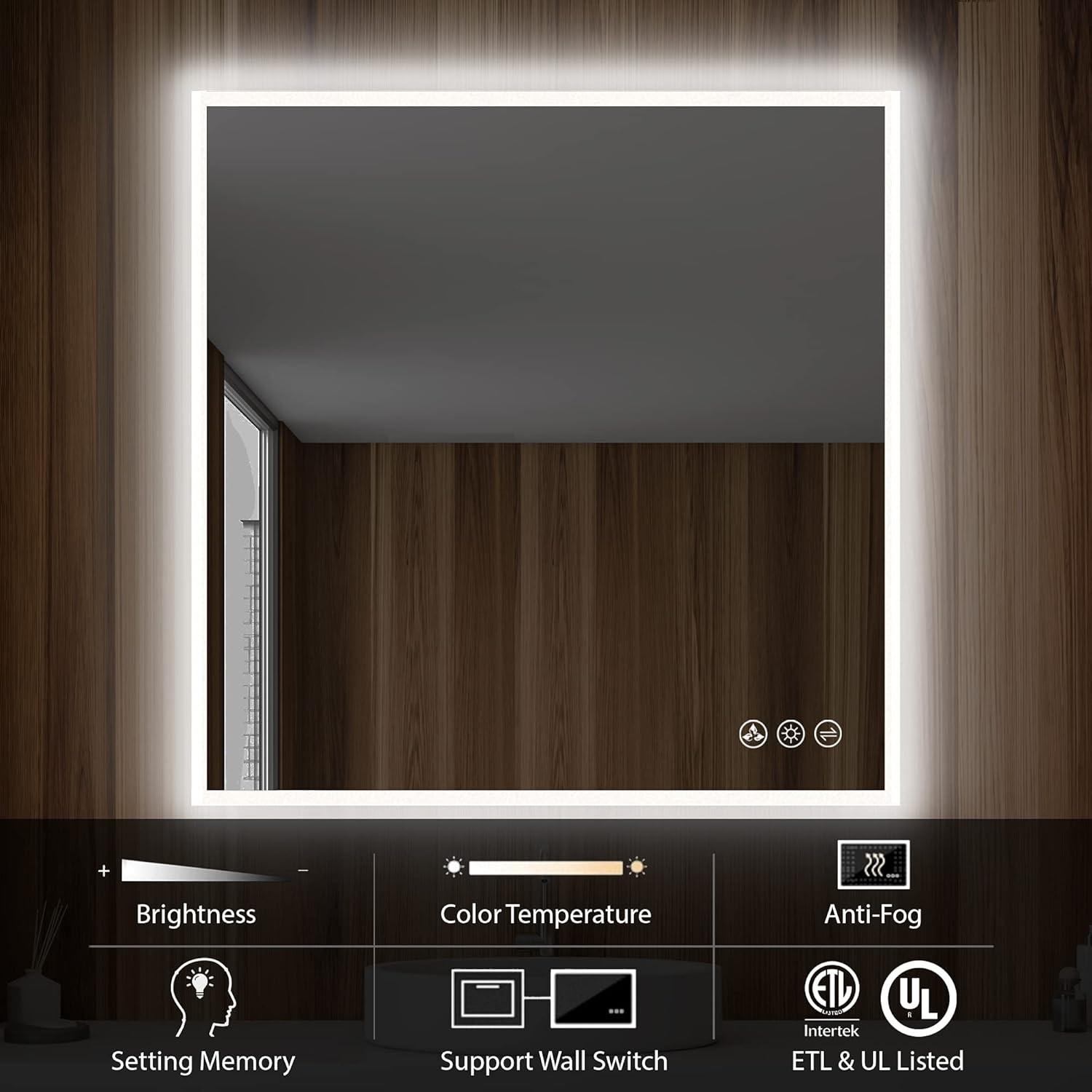 Blossom 36x36 LED Mirror for Bathroom | Backlit LED Vanity Mirror with Anti-Fog, Stepless Dimmable, 3 Color Temperature | Lighted Mirrors for Bathroom Wall | Smart Vanity Makeup Mirror with Lights