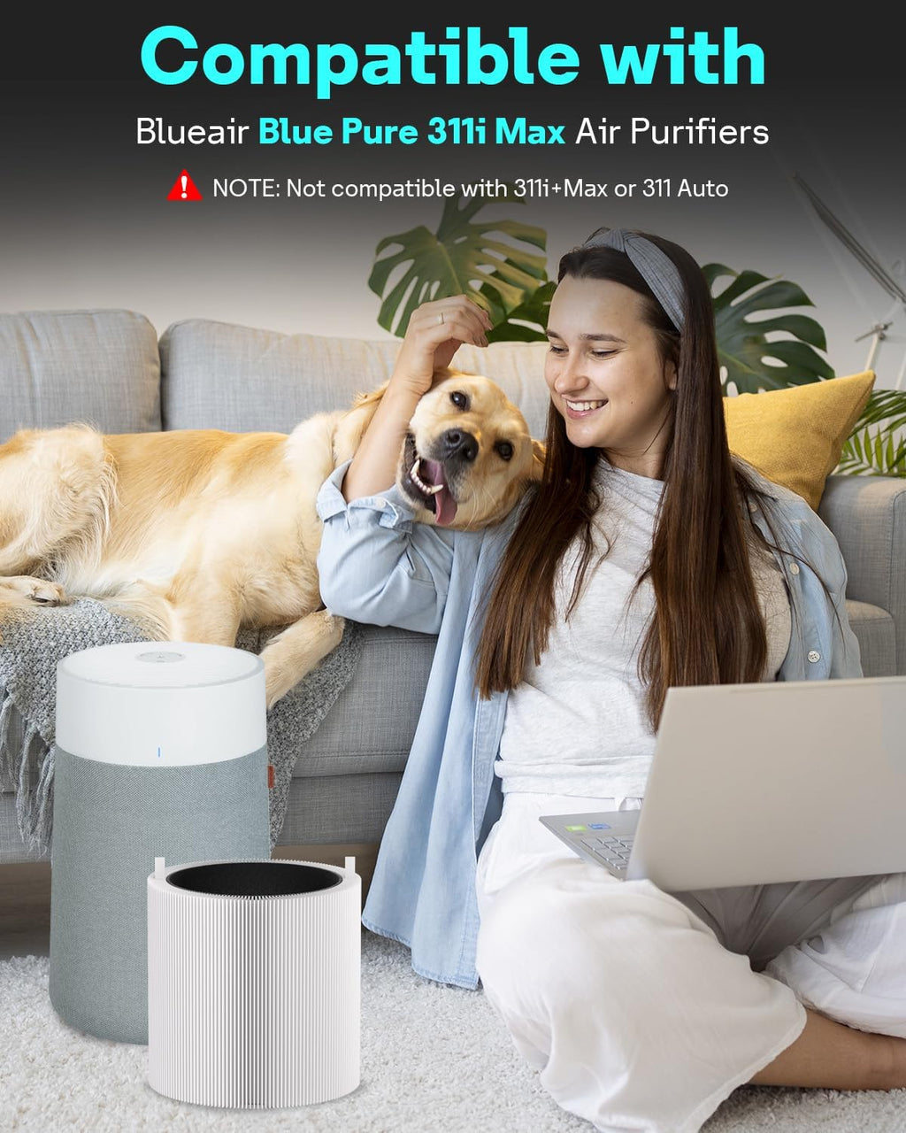 Leemone 2 Pack Blue Pure SmokeBlock 311i Max Replacement Filter Compatible with Blue Pure 311i Max Air Purifier，Activated Carbon Filter