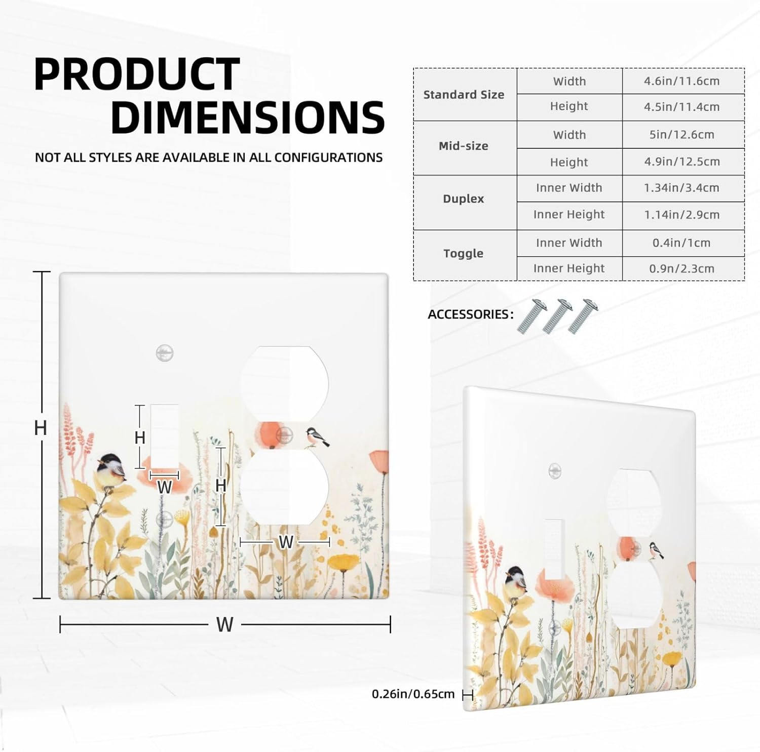 Wallplates Colorful Floral Watercolour Cuddly Bird 1 Toggle 1 Duplex Switch Plate Electrical Gfci Faceplate Decorative Light Switch Covers For Bed Room Living Room Decor
