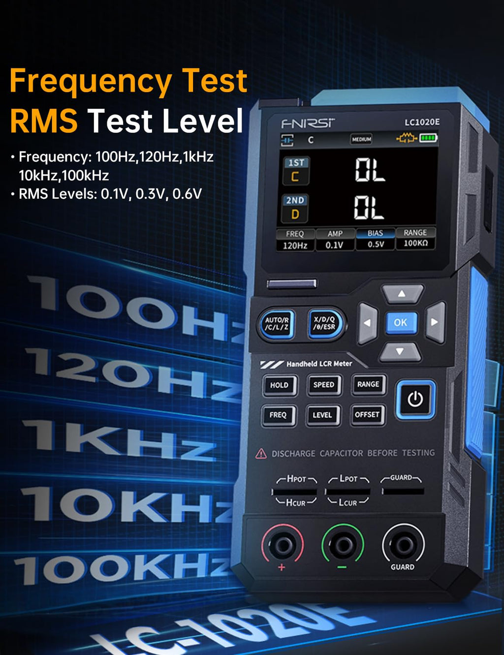 FNRSI LC1020E LCR Meter, 19,999 Counts Resistor Inductor Capacitor Tester, Auto Component Detect, Measures ESR/Q/D/θ/X, 2.8” Color TFT, Dual Parameter Display, Sorting & Open/Short Calibration