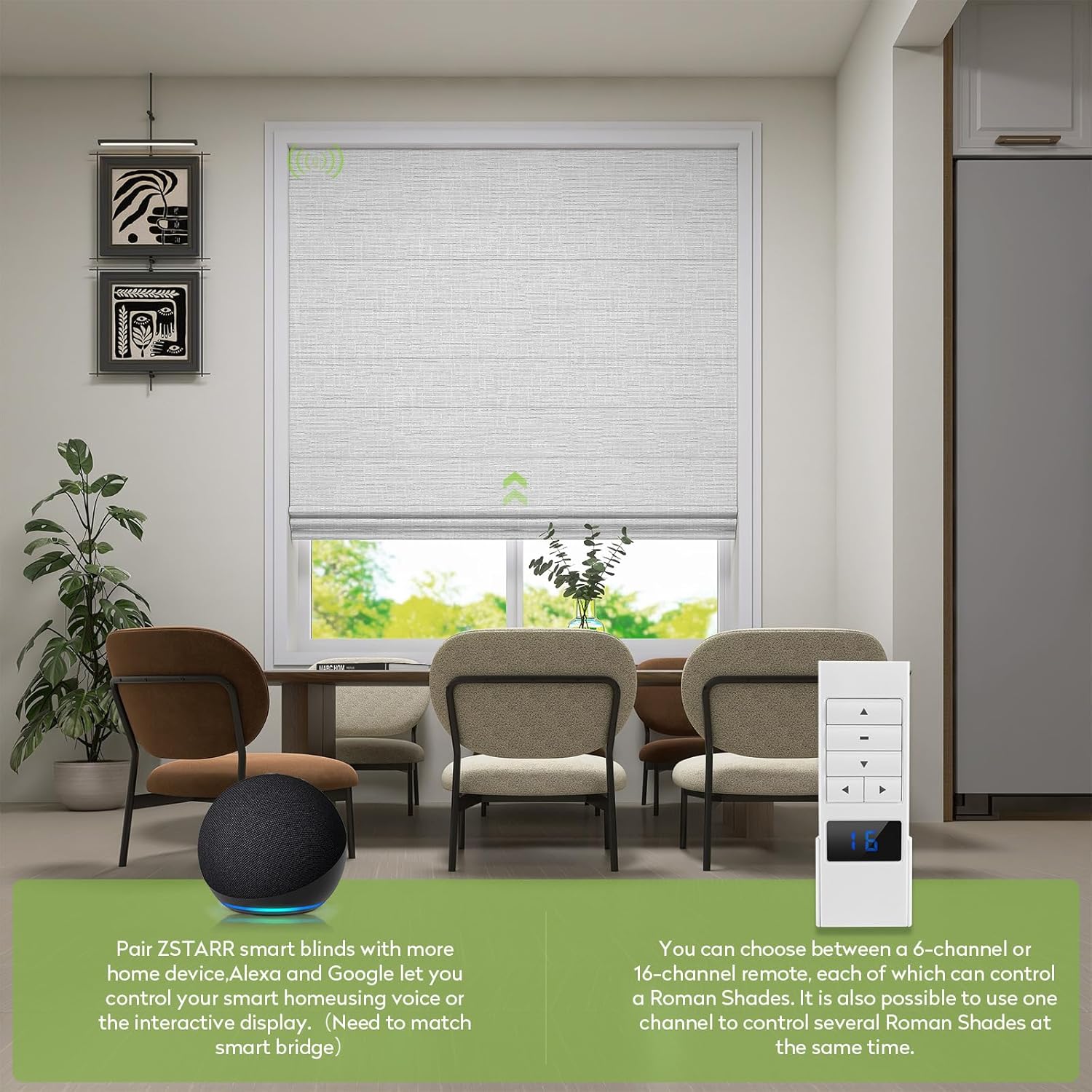 ZSTARR Smart Roman Shades Rechargeable Motorized Blinds with Remote Full Blackout Roman Window Shades Plain Fold Soft for Doors Bedroom, Custom Size (Gray)