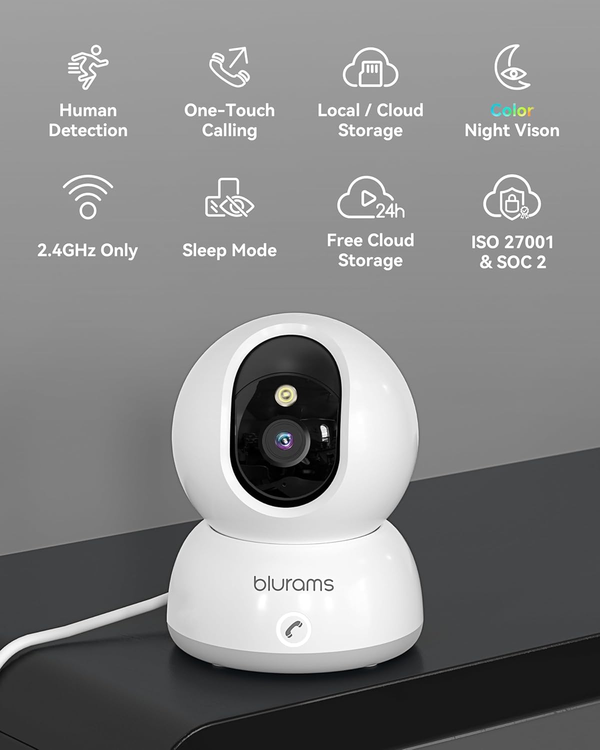 blurams Pet Camera,2K Security Camera Indoor,Dog Camera with Phone App,Home Camera for Baby with One-Touch Call,Color Night Vision,2-Way Audio,AI Motion Detection(2.4GHz ONLY) (A31C + 64GB SD Card)