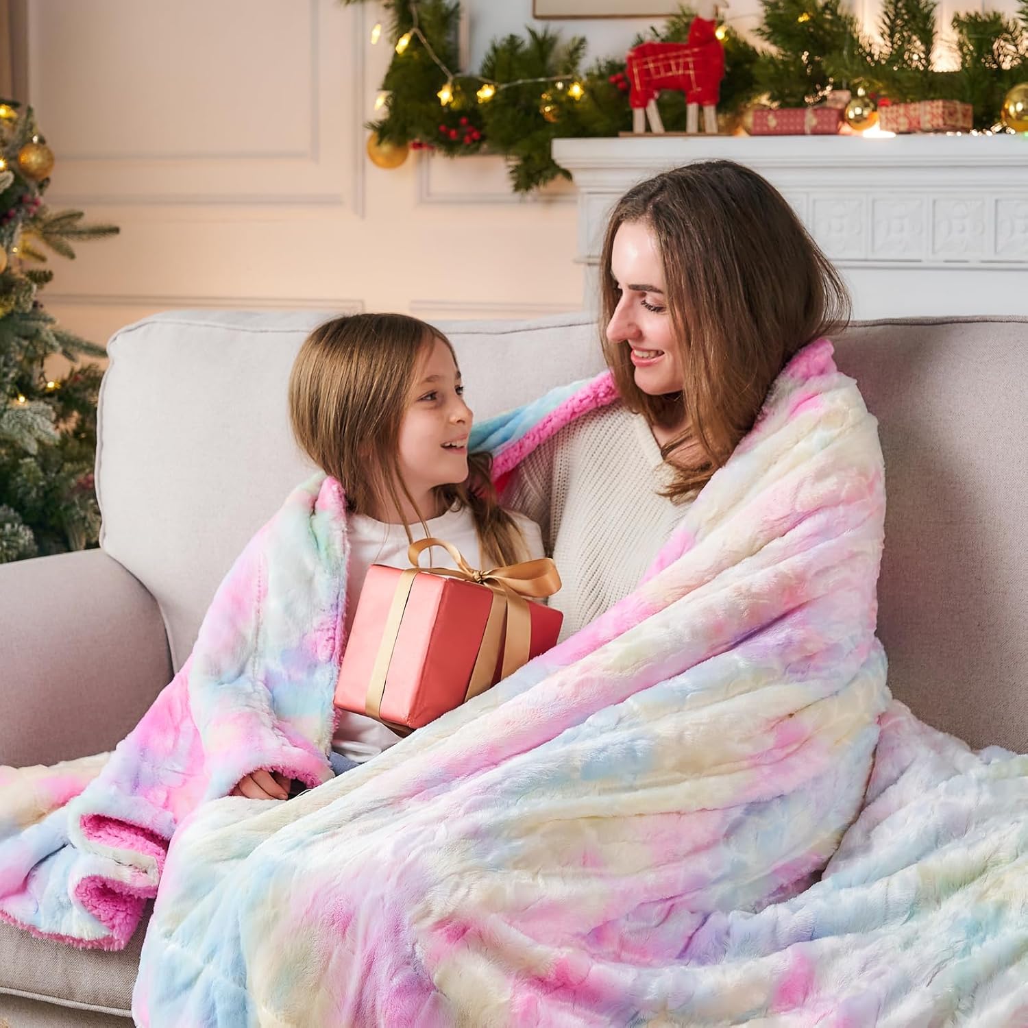 NEWCOSPLAY Super Soft Faux Fur Throw Blanket for Couch Light Rainbow Sherpa Fuzzy Plush Warm Blanket for Sofa Bed (Light Rainbow, Throw(40"x50"))