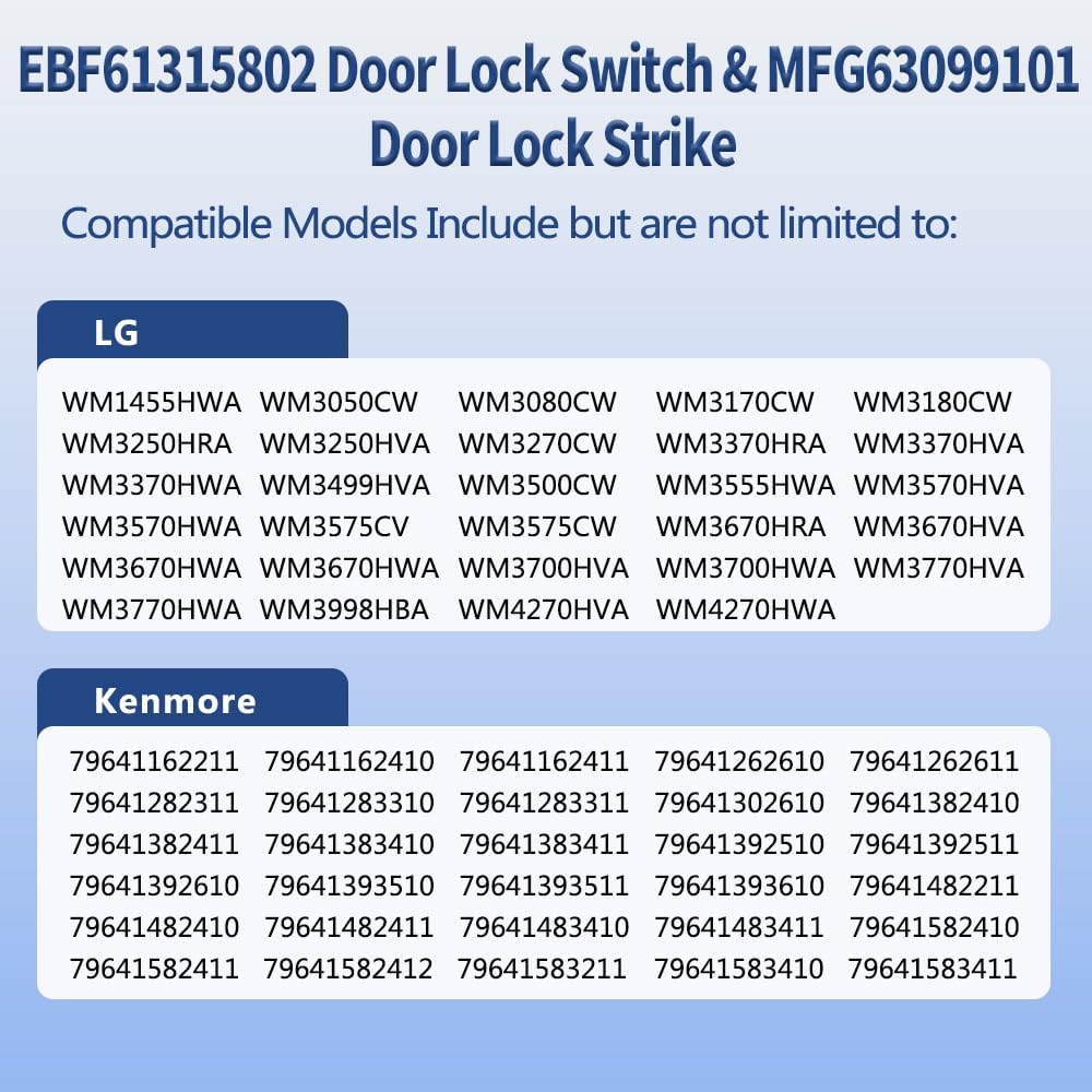 Upgraded EBF61315802 Washer Door Lock Switch & MFG63099101 Washer Door Lock Strike for LG/Kenmore Washing Machine, 2 Pcs Replacement Parts