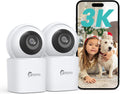 3K Indoor Security Camera 2 Pack, 360° Pan/Tilt WiFi Camera for Home Security, 2.4/5GHz Pet/Dog/Baby Camera with Phone App, Night Vision, Two-Way Audio, 24/7 SD/Cloud Storage, Works with Alexa