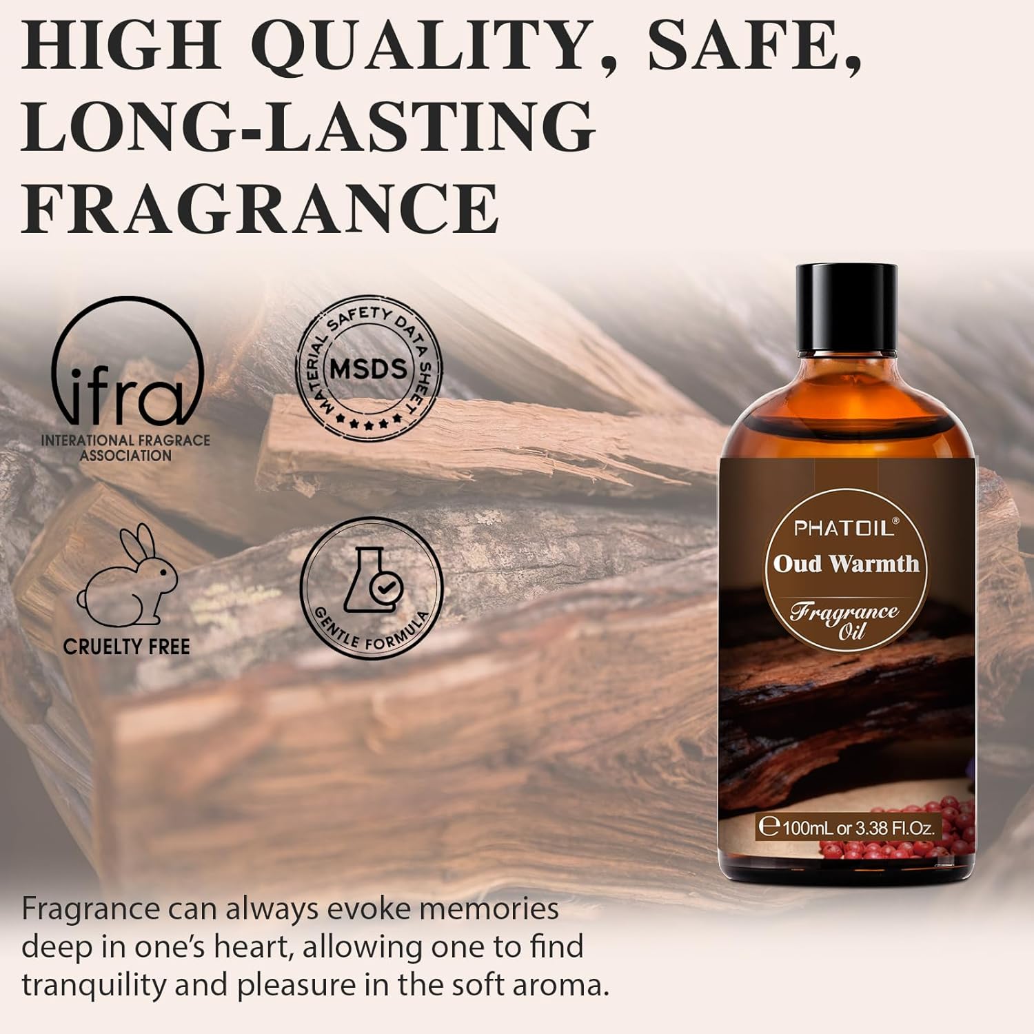 PHATOIL 3.38FL.OZ Oud Warmth Fragrance Oils for Aromatherapy, Essential Oils for Diffusers for Home, Perfect for Diffuser, Yoga, Skin Care, DIY Candle and Soap Making - 100ml
