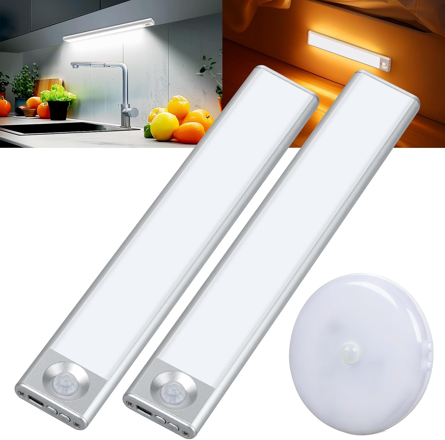 CT CAPETRONIX Under Cabinet Lights, Rechargeable Closet Lights with 3 Color Temperatures Dimmable 3 Modes, Motion Sensor Light Indoor with Magnetic, Wireless Under Counter Lights for Kitchen, Stairs