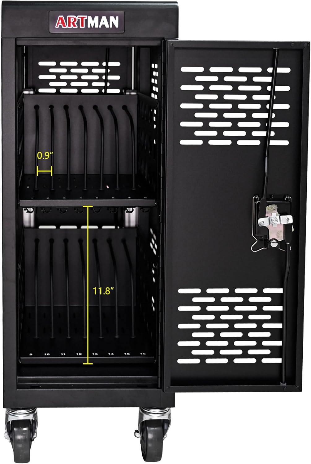 Laptop Charging Cart, Laptop Storage Cart with 16-Bay, Mobile Charging Cabinet for iPads up to 14", Chromebook Devices, Cord Management, Access Lock.School,Business.Black