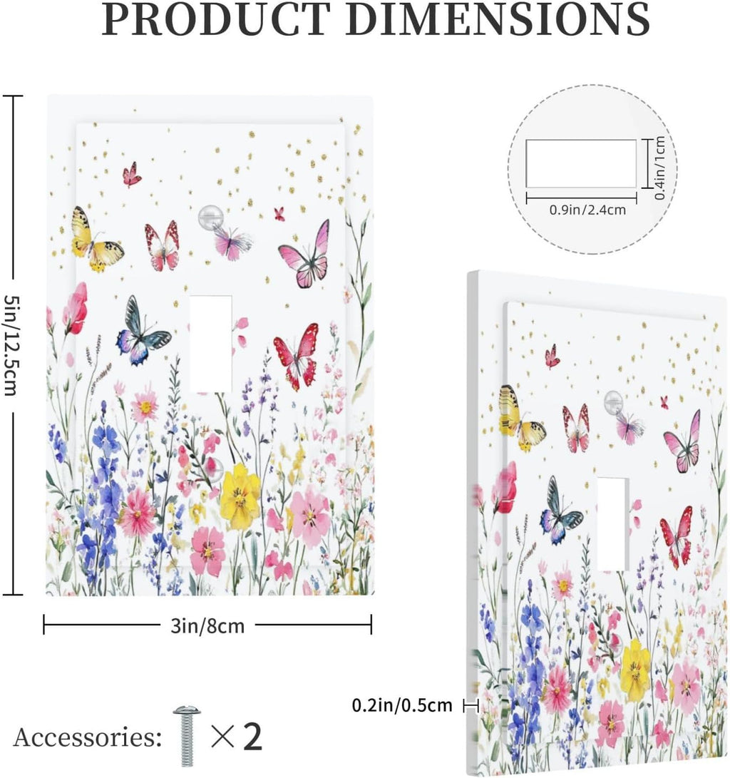 Decorative Light Switch Cover Watercolor Floral Butterfly Colorful Wildflower 1 Gang Single Toggle Device Electrical Faceplate Switchplates Decorator Outlet Wall Plate For Bed Room Decor