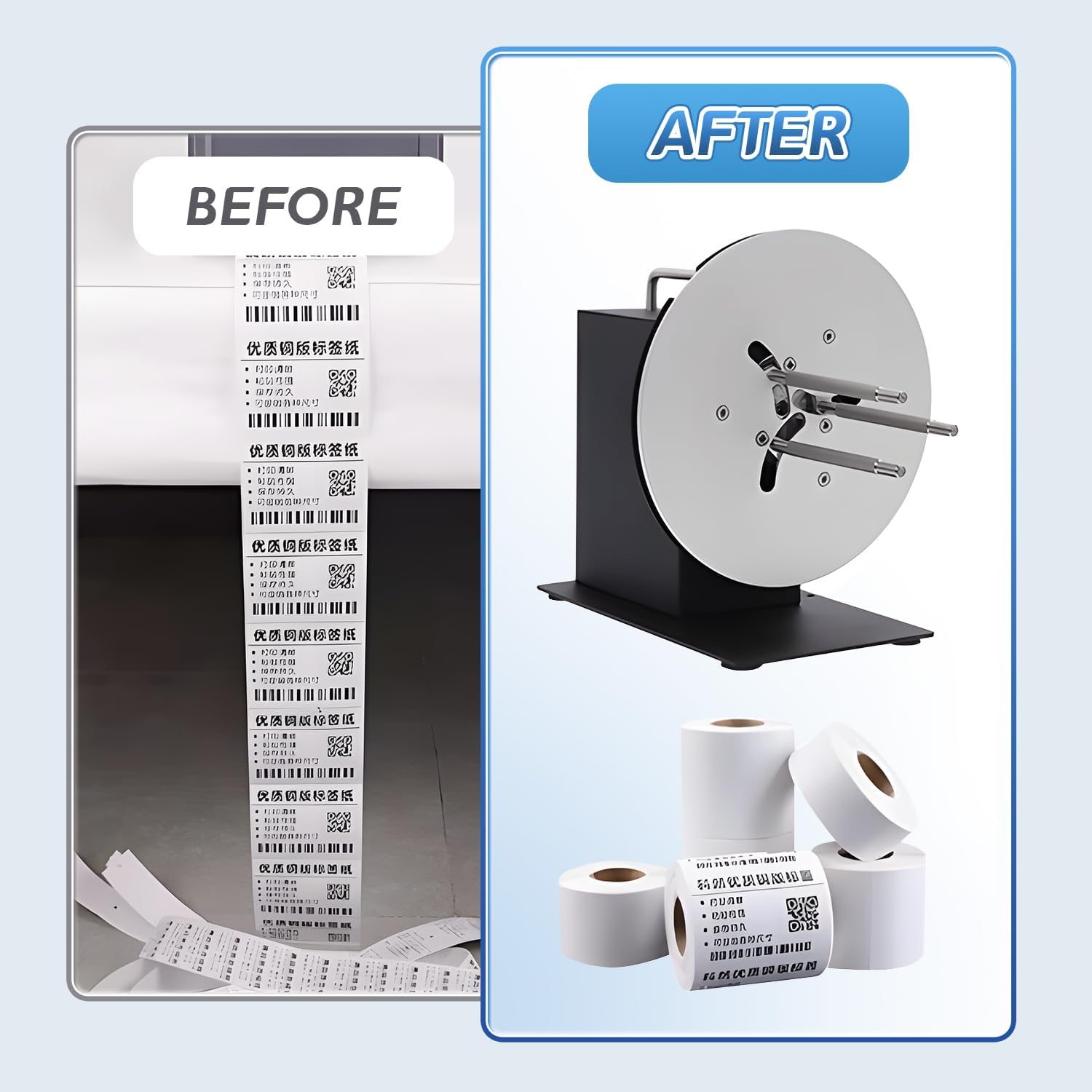 Automatic Label Rewinder Speed-Adjustable Label Rewinding Machine, Synchronized with Printer, Adjustable Core Holder 1"- 3", Label Width 120mm/4.72 inch,Roll Diameter 185mm/7.28"