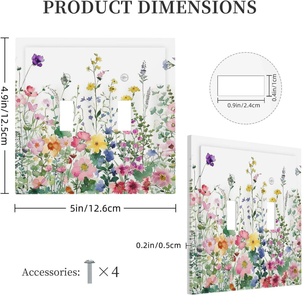 Decorative Switch Plates Boho Colorful Flowers Plant Rustic Wildflower 2 Gang Double Toggle Outlet Light Switch Cover Wall Plate Electrical Faceplate for Bed Room Bathroom Decor