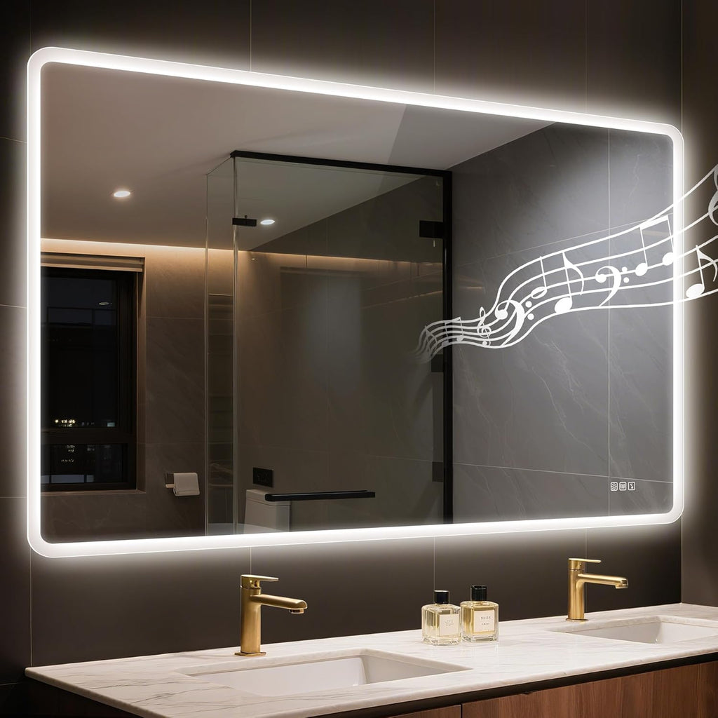 STARLEAD 55"x36" LED-Bathroom-Mirror-with-Lights, Wall-Mounted with Bluetooth Speaker, Anti-Fog, 3 Color Temperature, Dimmable Brightness, Waterproof, Tempered Glass, Frontlit & Backlit