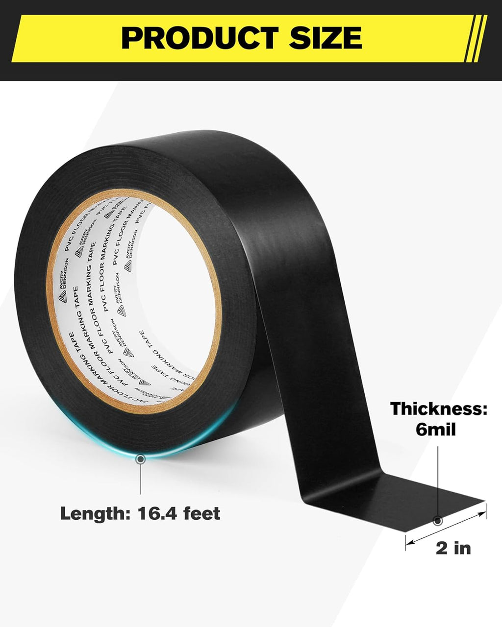 Avery Dennison Floor Marking Tape, 2 Inch x 108 Ft Black Caution Tape, 3 Rolls Heavy Duty Safety Warning Tape, High Adhesion for Indoor/Outdoor | Warehouse, Factory, Parking, Industrial