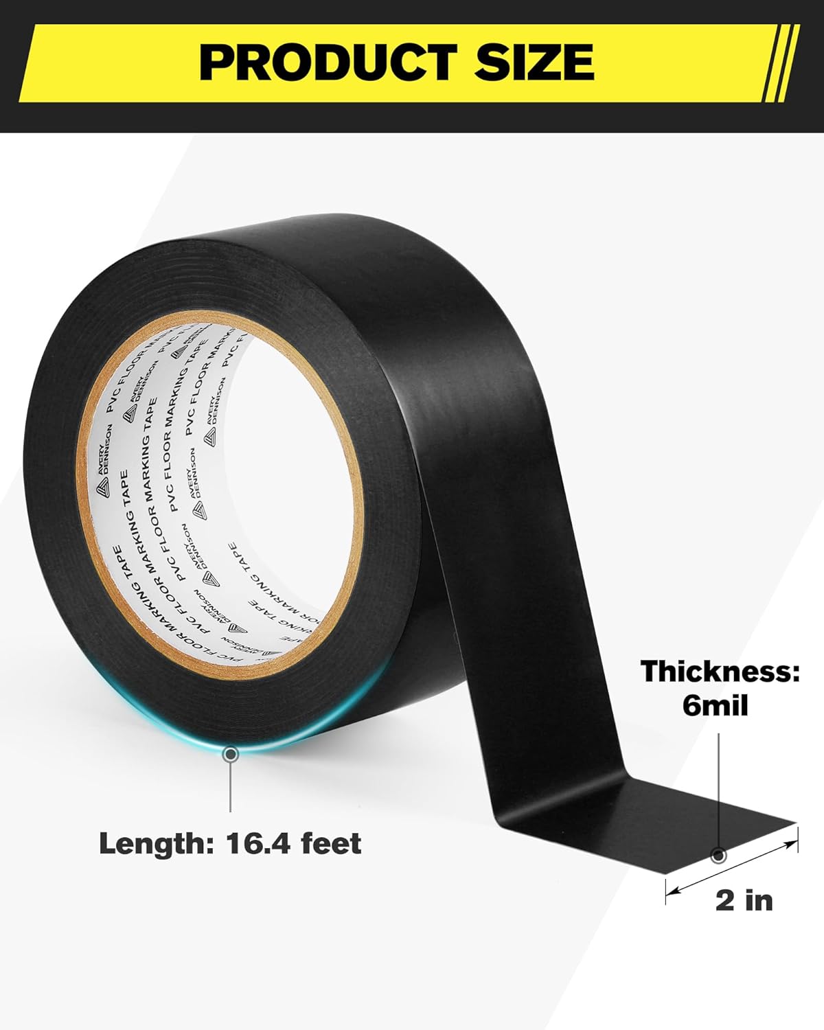 Avery Dennison Floor Marking Tape, 2 Inch x 108 Ft Black Caution Tape, 3 Rolls Heavy Duty Safety Warning Tape, High Adhesion for Indoor/Outdoor | Warehouse, Factory, Parking, Industrial