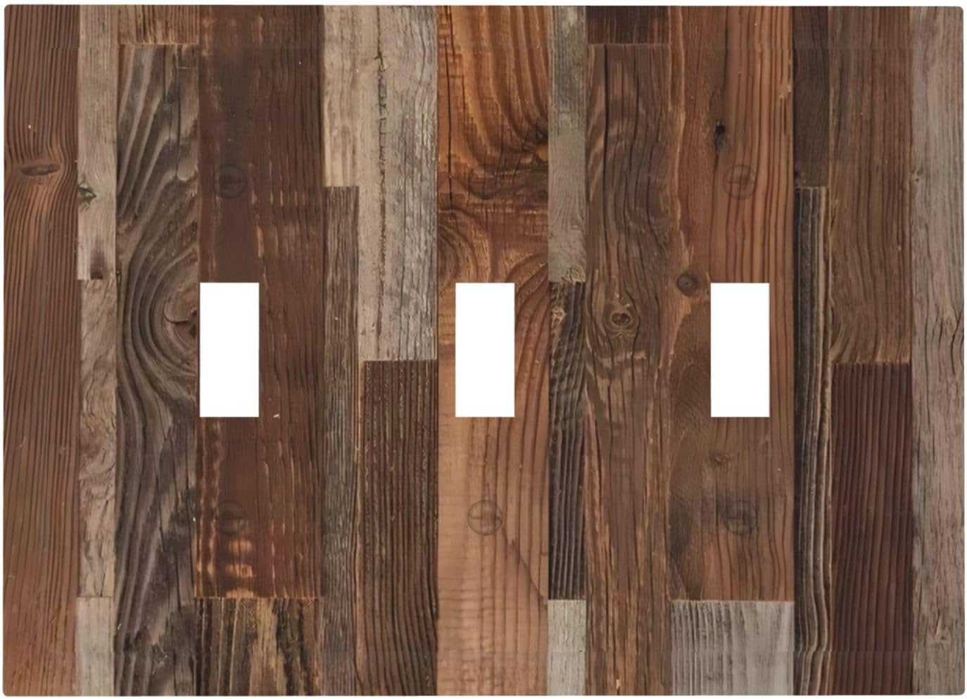 Vintage Brown Wooden Boards Print Wood Grain Decorative Switch Plates 3 Gang Wall Plate Triple Toggle Light Switch Cover Faceplate Electrical Wall Panels for Farmhouse Home Decor