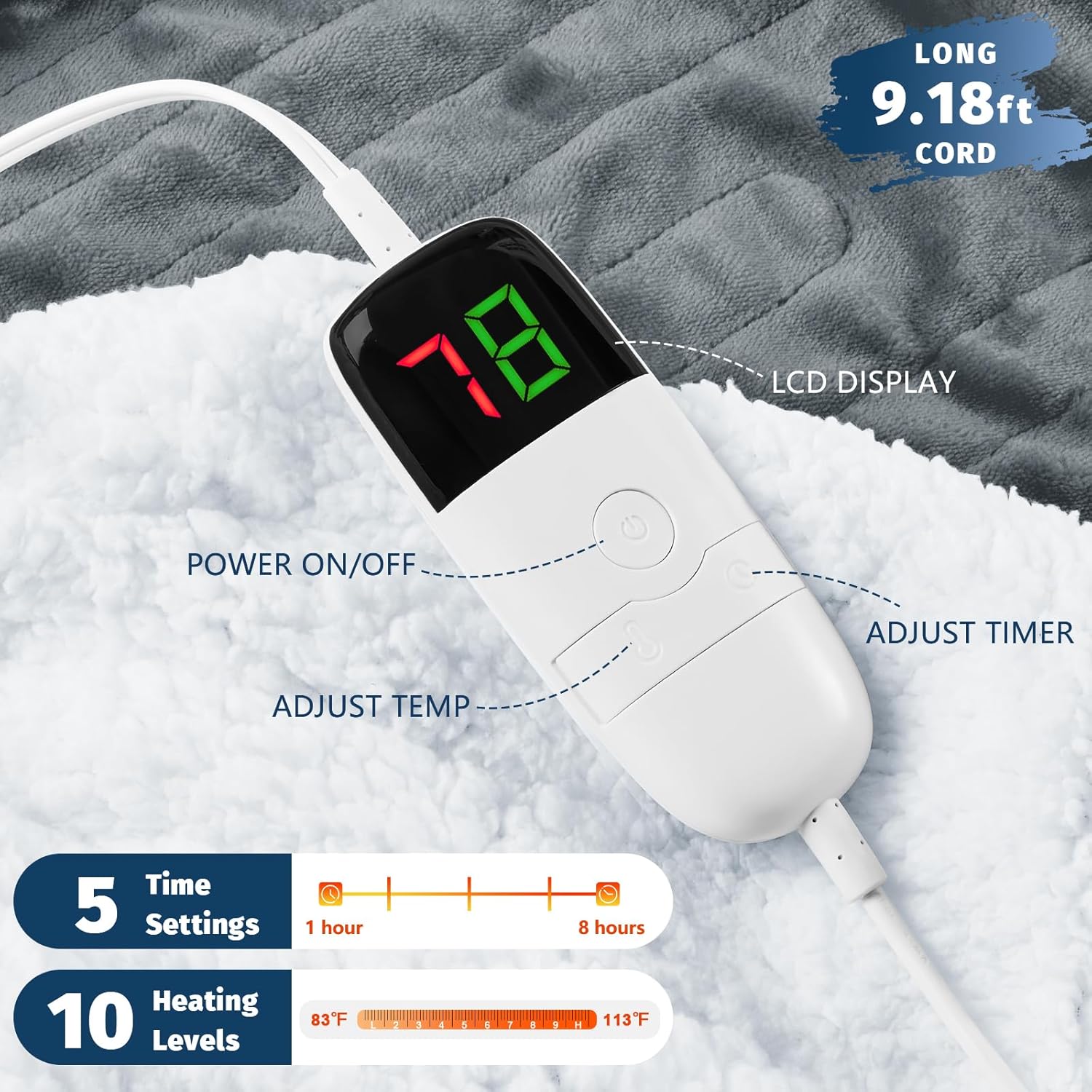BOMOVA Heated Electric Blanket Full Size - 72" x 84" Heating Blanket with 10 Heating Levels & 8 Hours Auto Off, Warm Flannel Blanket, Christmas Birthday Gifts for Women