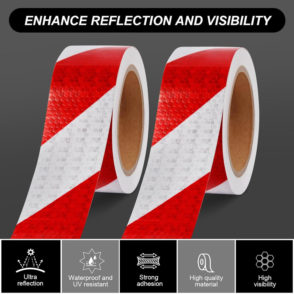 Twill Reflector Tape 2 Inch x 33 FT Strips Red White Reflective Tape Waterproof Self Adhesive Auto Safety Tape Conspicuity for Outdoor Signs