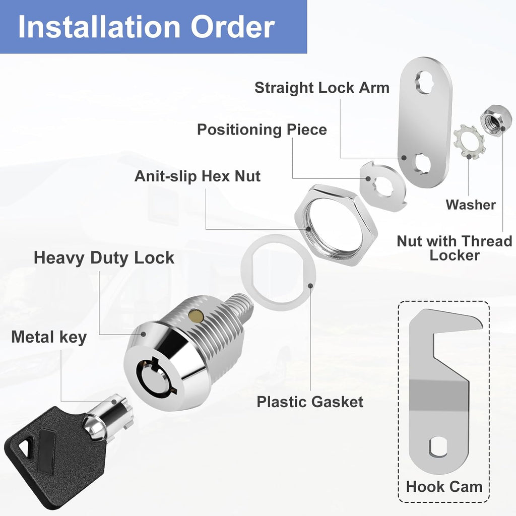 5/8' Cabinet Cam Lock Keyed Alike, Hook Cam, Tool Box Lock for RV Storage Compartment Door Tool Cart Mailbox with Manual, Zinc Alloy (1 Pack)