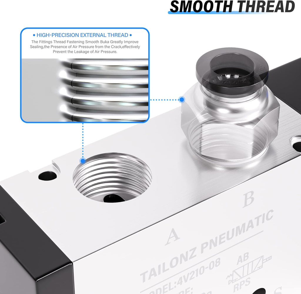 TAILONZ PNEUMATIC 1/4"NPT Solenoid Valve DC12V Single Coil Pilot-Operated Electric 2 Position 5 Way Connection Type 4V210-08 Outlet wire