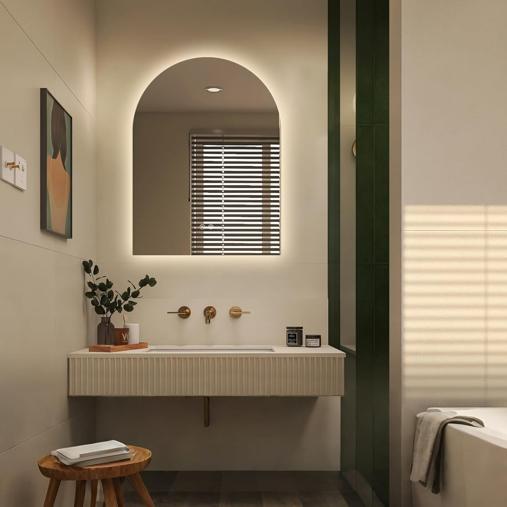 Niccy Arched LED Bathroom Mirror, 40x30 Inch Arch Frameless Backlit Mirrors for Wall Arched Lighted Vanity Mirrors Defogger and 3 Color, Explosion-Proof, HD Glass and IP65 Waterproof