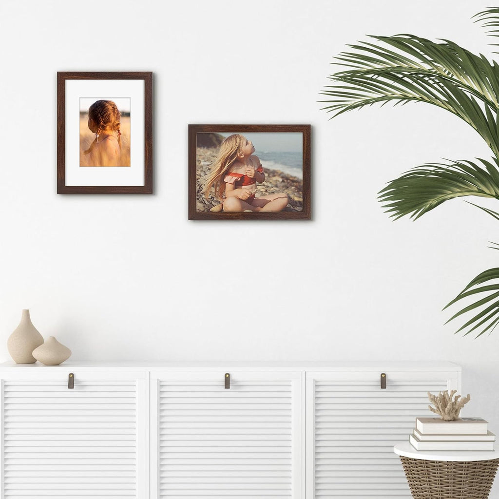 Golden State Art, 9x12 Picture Frame with Mat for 6x8 - High Definition Glass Wall Mounting Horizontal Vertical Display (Brown, 1 Pack)