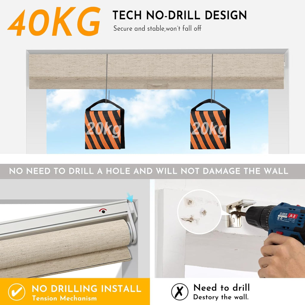 Persilux Smart Motorized Blinds with Remote, No Drill Automatic Roller Shades for Indoor Windows, Light Filtering Linen Fabric, Electric Blinds for Windows, Linen Beige C156-2, Custom Size