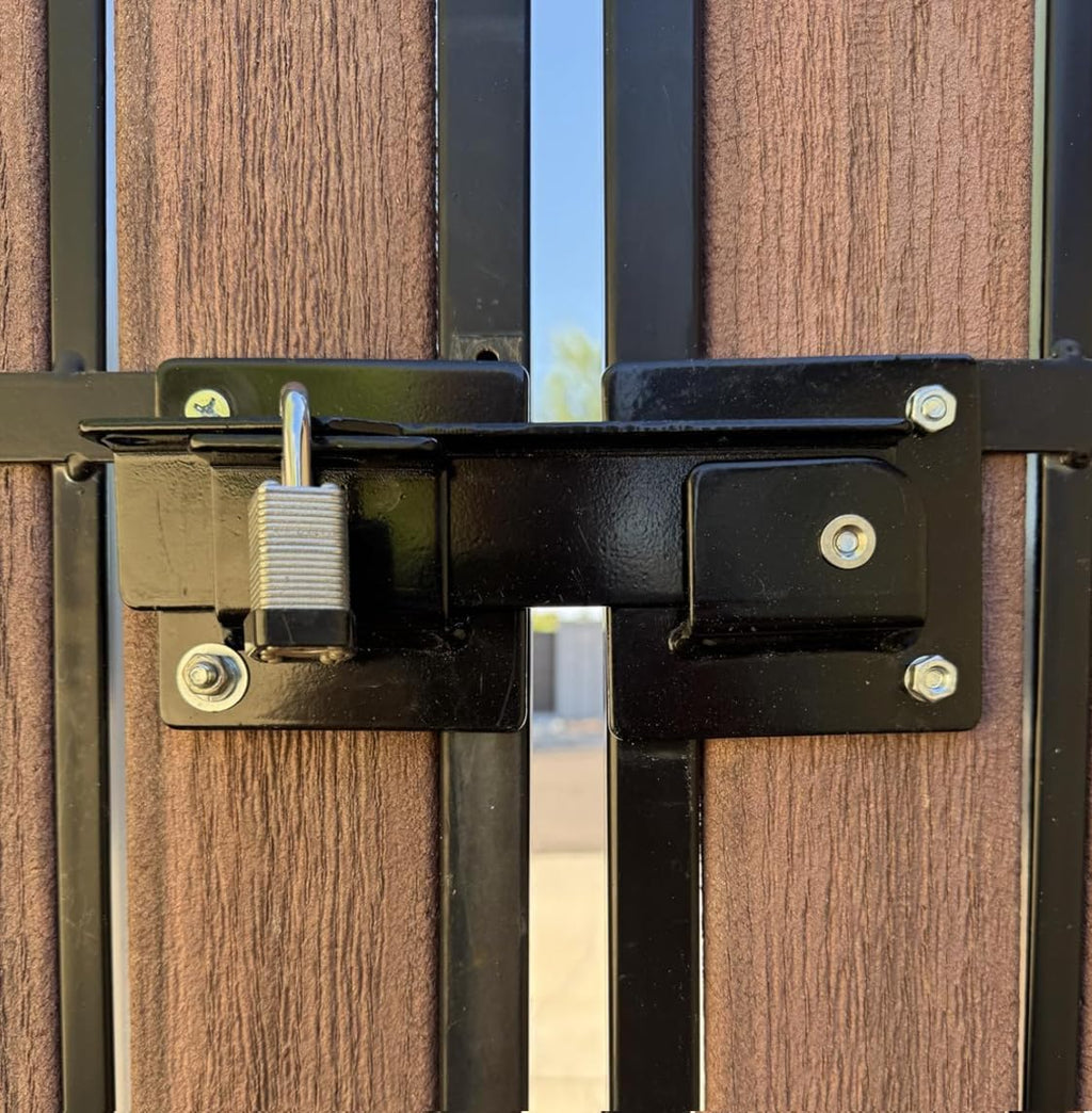 9-inch Flip Gate Latch Lock with Padlock Hole, Heavy Duty Steel Door Latch with Mounting Screws for Wooden Fence, Swing Gate, Double Gate, Shed, Barn. Security Locking Kit for Outdoor Gates
