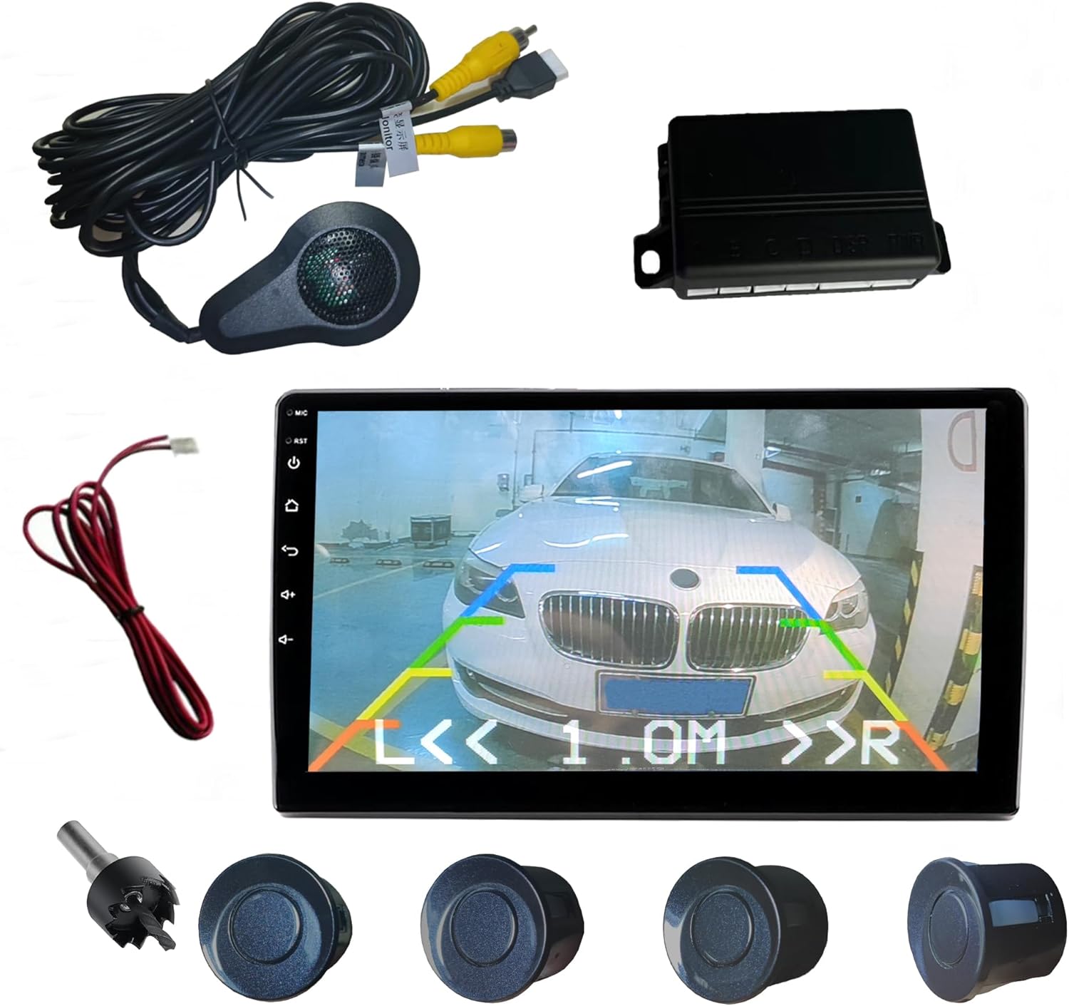 LCD Parking Sensor Kit - Displays Data on Original Screen, Easy Rear Installation, Compatible with CVBS Cameras (Not for AHD), 18 Probe Colors to Match Any Vehicle