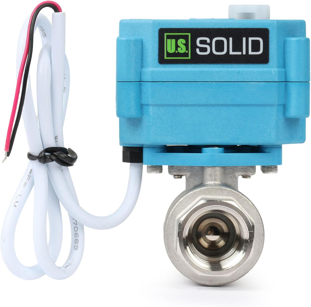 U.S. Solid Motorized Ball Valve - IP67 1/2inch Stainless Steel Ball Valve 110-230V with Waterproof Cover, Full Port, 2 Wire Auto Return, Normally Closed