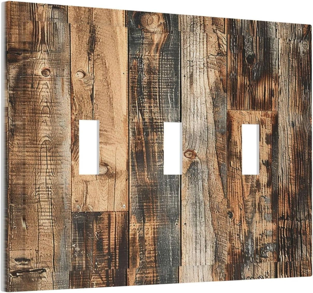 Decorative Switch Plates Rustic Brown Wood Pattern Splice Plank 3 Gang Wall Plate Triple Toggle Light Switch Cover Faceplate Electrical Wall Panels For Farmhouse Cabin Decor