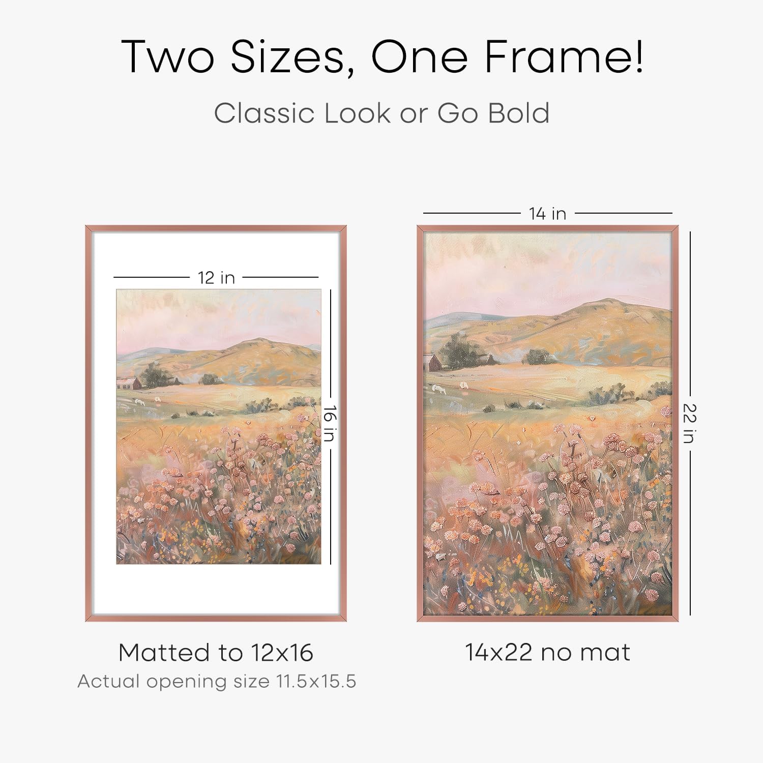 Homeforia 14x22 Picture Frame Mocha, High End Metal 14 x 22 Poster Frames with Mat 12 x 16 for Photo, 14x22 Mocha Frame Matted to 12x16 inch Print, 22x14 Thin Frame, Tempered Glass, Wall Kit, Set of 1