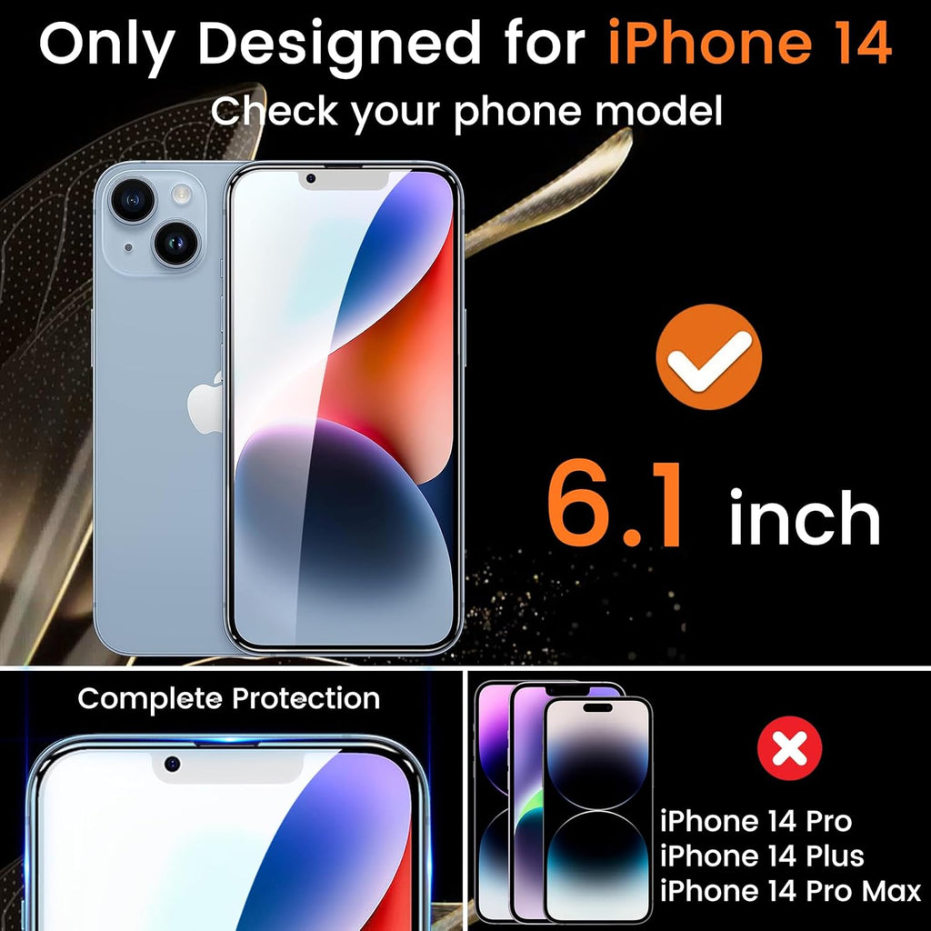 3+3 Pack Privacy Screen Protector for iPhone 14 6.1-Inch with 3 Pack Camera Lens Protector, Anti Spy Tempered Glass Film 9H Hardness Bubble Free Case Friendly