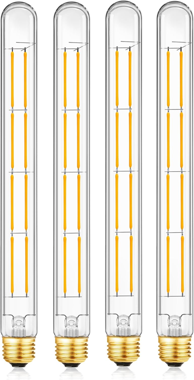 XININSUN T300 Led Bulb, 11.8 Inch Long Tubular Led Light Bulbs, 100Watt Equivalent, 1000lm, Dimmable, Clear Glass, E26 10W T10 LED Edison Tube Lamp Bulb,4 Pack. (10W=100W 3000K)