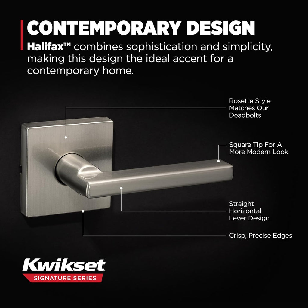 Kwikset Halifax Interior Passage Door Handle, Lever For Closet and Hallway Doors, Reversible Non-Locking Handle Lever, Satin Nickel, with Microban Protection