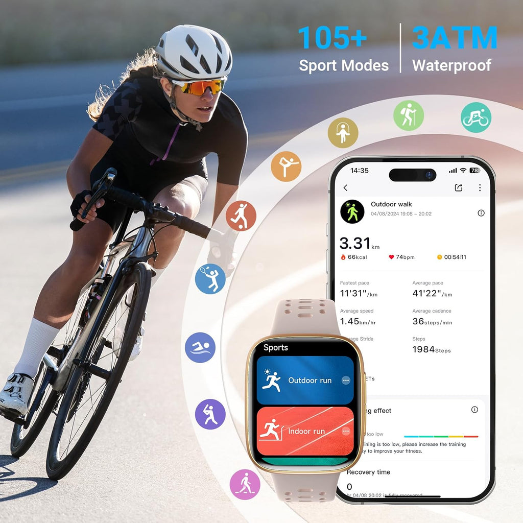 Smart Watches for Women Android iPhone (2 Bands), [1.85" AMOLED Screen] Smartwatch Fitness Tracker 3ATM Waterproof with Bluetooth Calls, AI Control, Heart Rate/SpO2/Sleep Monitor, 7 Days Battery