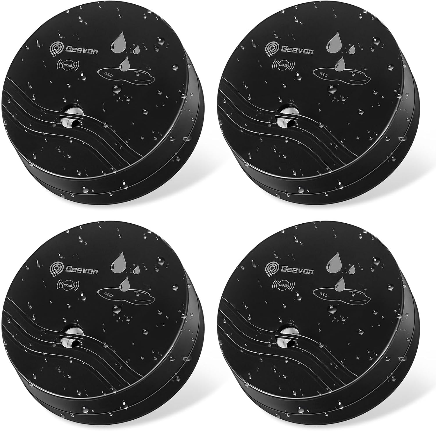Geevon 2 Pack Water Leak Detectors, 100dB Water Sensor Alarms Flood Detector for Basements, Bathrooms, Laundry Rooms, Kitchens, Garages, and Attics, Water Alarms Battery-Operated (Battery Included)