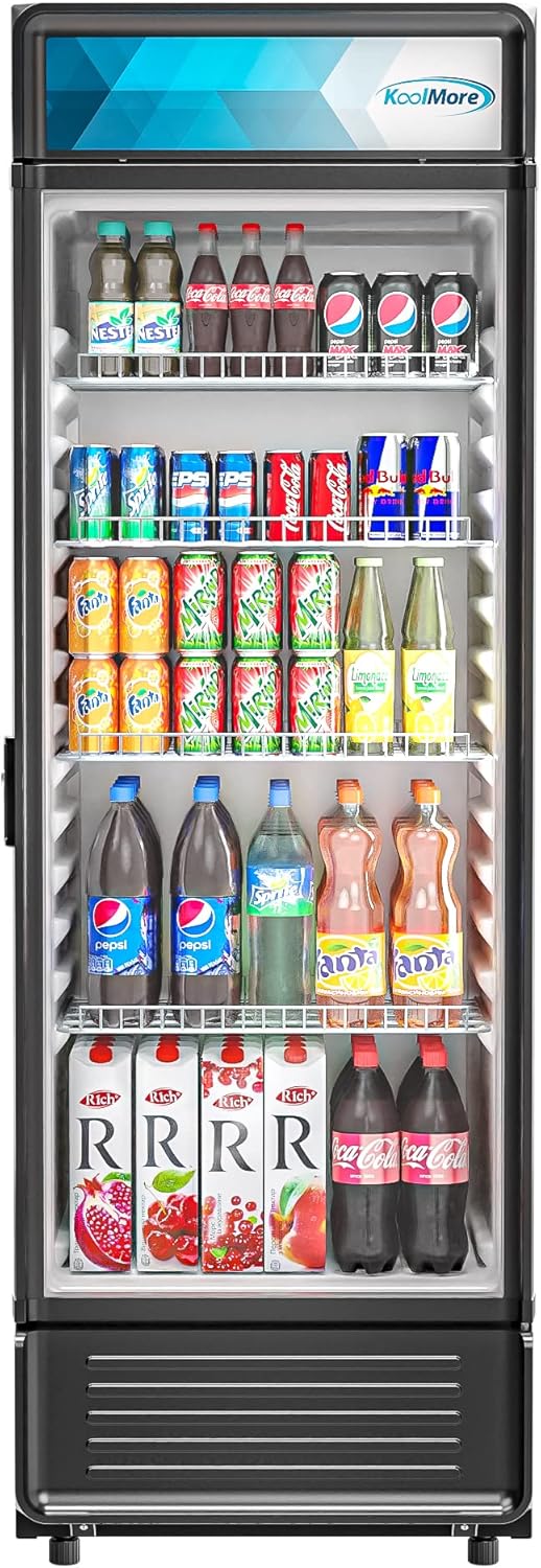 KoolMore Commercial One Glass Door Display Upright Beverage Refrigerator Cooler Merchandiser - 12 Cu. Ft [Black] (MDR-1GD-12C)