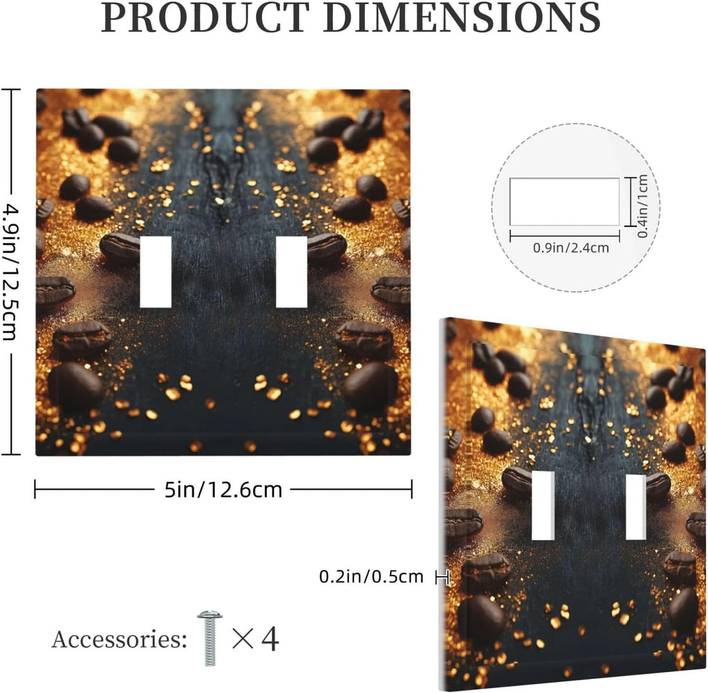 Decorative Light Switch Cover Plate Black Wood Board Gold Dust Coffee Beans 2 Gang Wall Plate Oversized Double Toggle Two Switch Wall Cover Plate Dual Device Face Plate