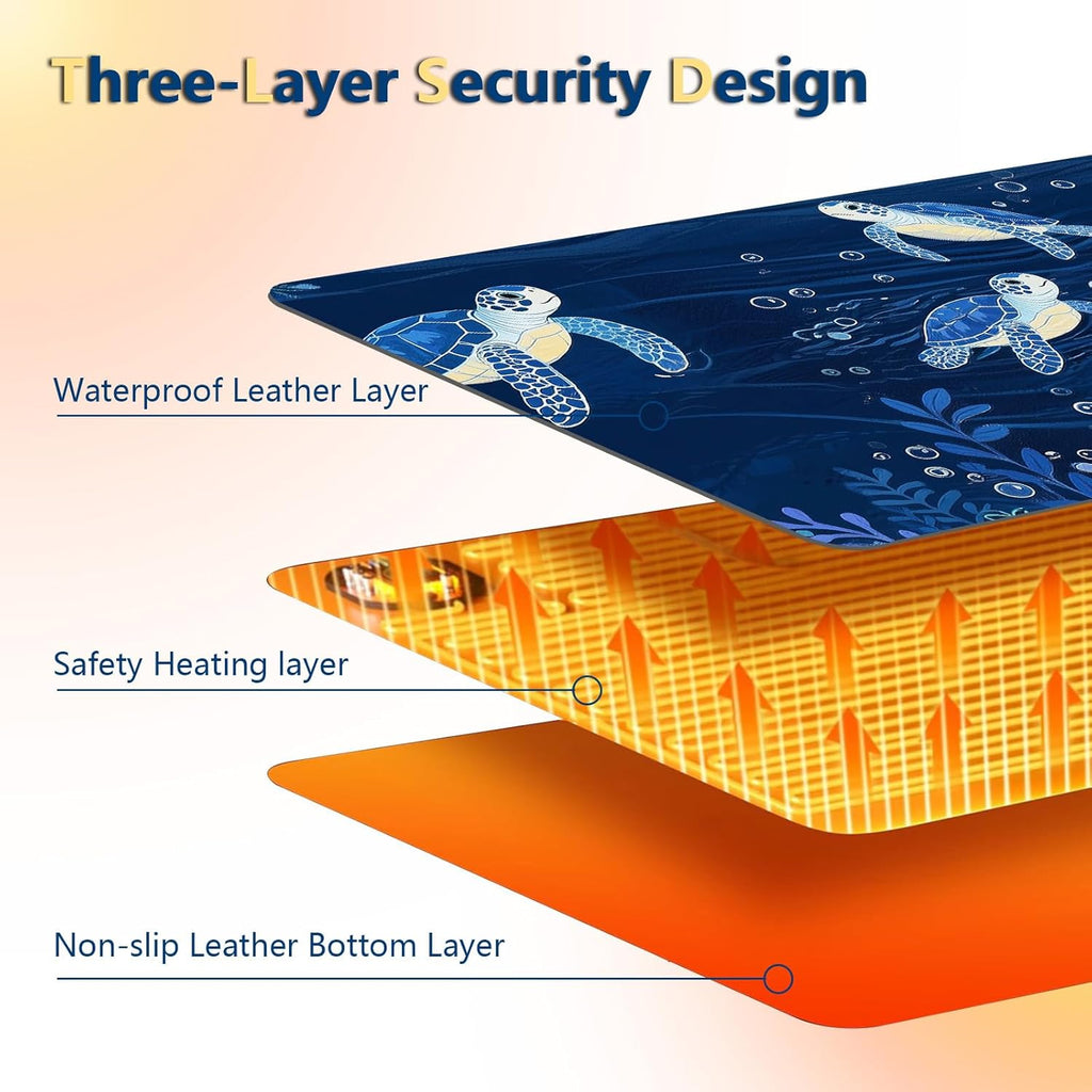 Heated Mouse Pad with 3 Temperature Settings(104°F–122°F),Large 31.5x13 Inch PU Leather Heated Desk Mat,Waterproof Warming Pad for Office,Gaming & Cold Hands Relief,Blue Sea Turtle