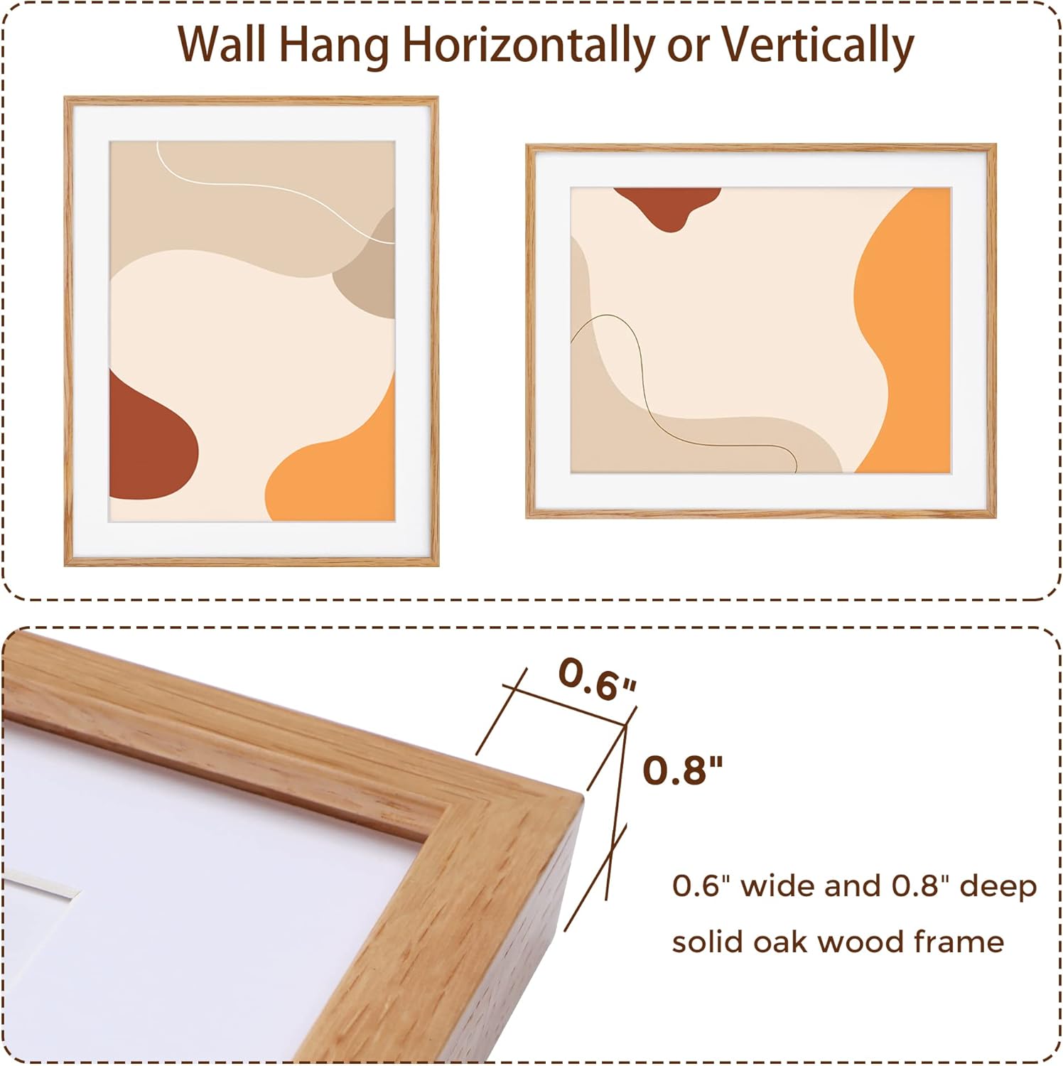 22x28 Picture Frame, Natural Oak Wood 22 x 28 Poster Frames, Set of 2, 22x28 Frame Matted to 18x24, 22 by 28 Picture Frames with Tempered Glass, Oak Color