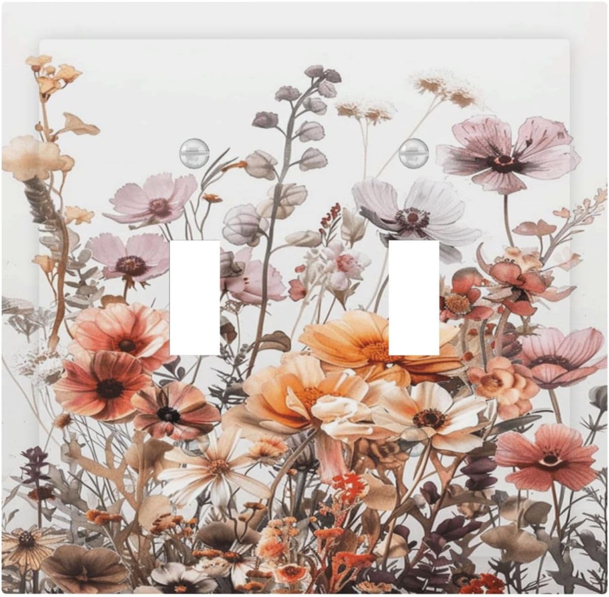 Boho Nursery Wildflower Flora Vintage Flower Decorative Switch Plates 2 Gang Double Toggle Outlet Light Switch Cover Wall Plate Electrical Faceplate for Bedroom Living Room Decor