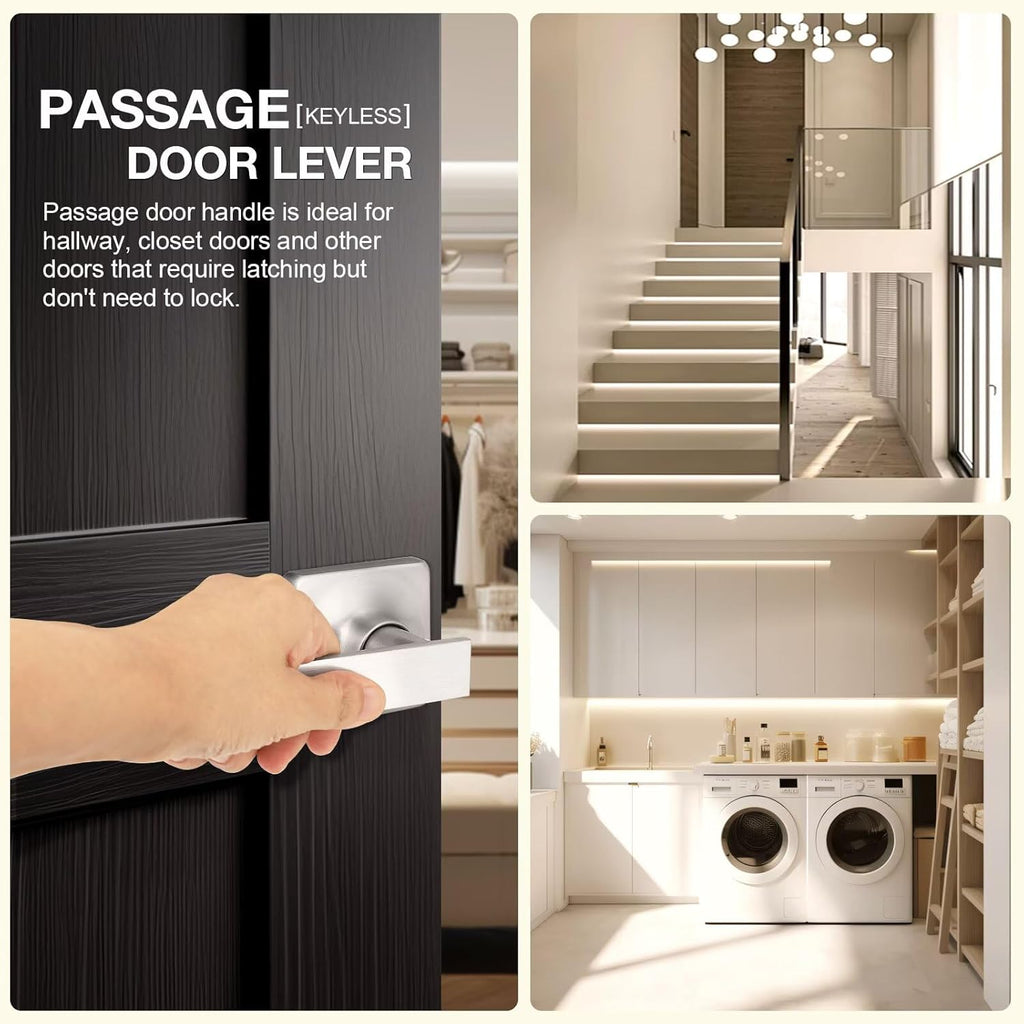 GOBEKOR 10 Pack Nickel Interior Door Handles with Lock, Keyless Lever Closet Levers