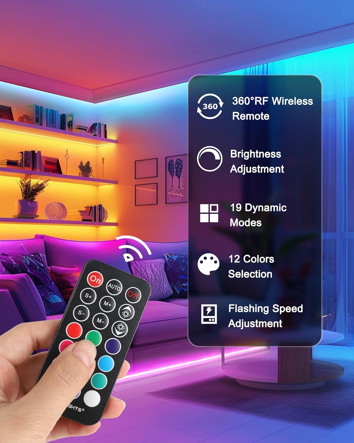 HitLights LED Strip Lights 3 Pre-Cut 12Inch/36Inch LED Light Strip Flexible Color Changing 5050 LED Accent Kit with RF Remote, Power Supply, and Connectors for TV, Home, DIY Decoration
