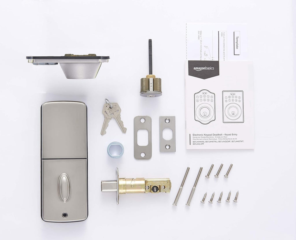 Amazon Basics Electronic Keypad Deadbolt Door Lock with Touch-Control Keyless Entry Door Lock, Keyed Entry Option, Traditional, Satin Nickel, 6-Pack