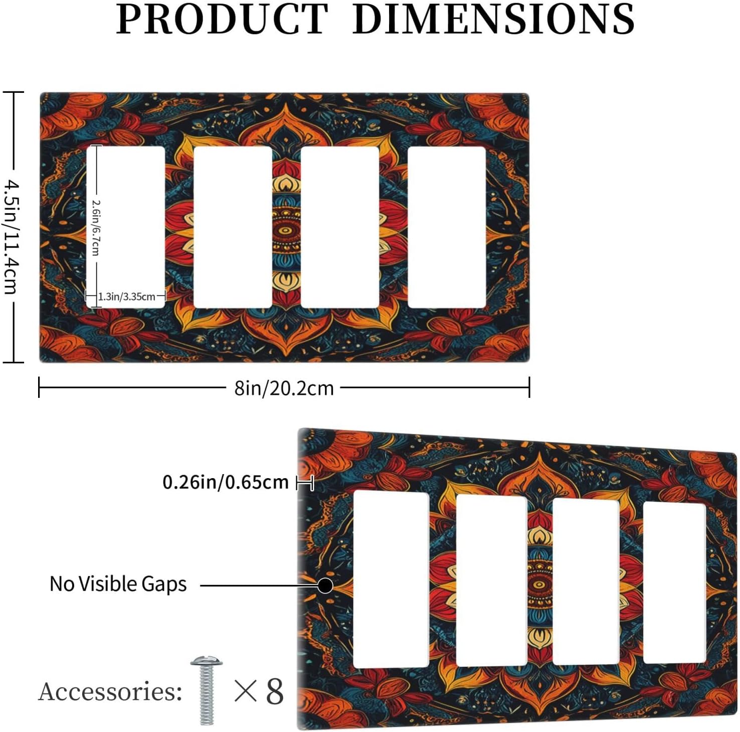 Boho Colorful Mandala 4 Gang Wall Plates Outlet Covers Quad Rocker Light Switch Cover Plate Decorative Switch Plates GFCI Electrical Faceplate for Bathroom Bedroom Decor 4.5 X 8 IN
