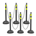 6 Pack Traffic Delineator Post Cones with Plastic Chain Crowd Control Barriers - Expandable 40" Traffic Control Cones, 6 x 6.6 Ft Chains for Indoor & Outdoor Use (Black-Water Filled Base)