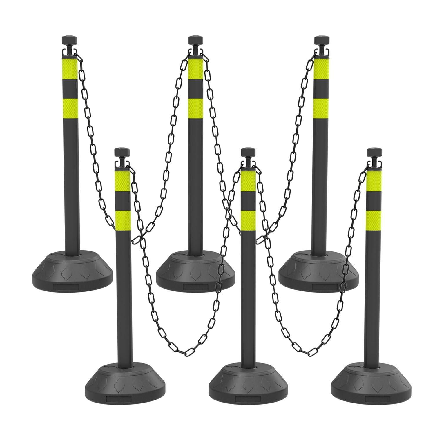 6 Pack Traffic Delineator Post Cones with Plastic Chain Crowd Control Barriers - Expandable 40" Traffic Control Cones, 6 x 6.6 Ft Chains for Indoor & Outdoor Use (Black-Water Filled Base)