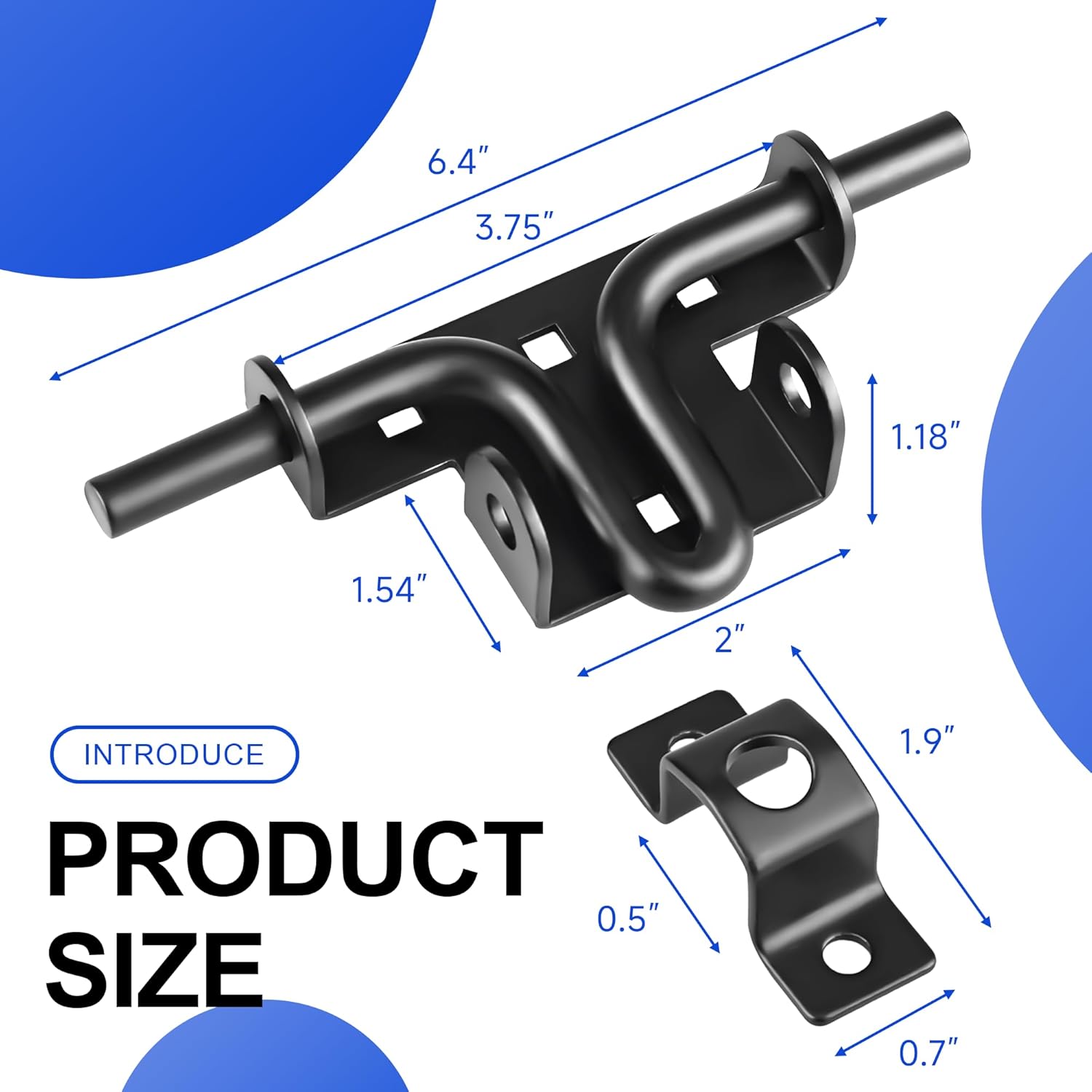 Heavy Duty Slide Bolt Gate Latch with Padlock Hole - Universal Security Lock for Wooden Fence, Metal Gate, Shed Door, Yard Barn, Vinyl Sliding Door - Out/Indoor Waterproof Door Latch, Black