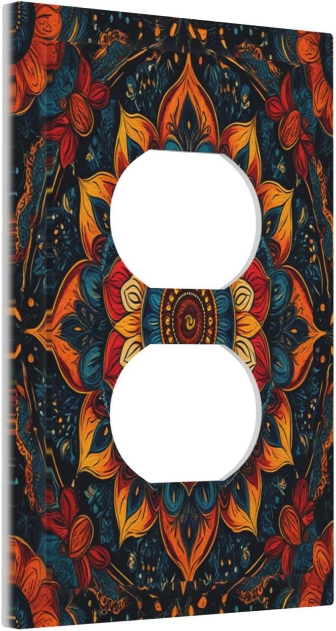 Boho Colorful Mandala 1 Gang Duplex Receptacle Switch Wall Plate Decorative Switchplate Outlet Covers Electrical Plug Cover Faceplate for Bathroom Home Decor 5 X 3 IN