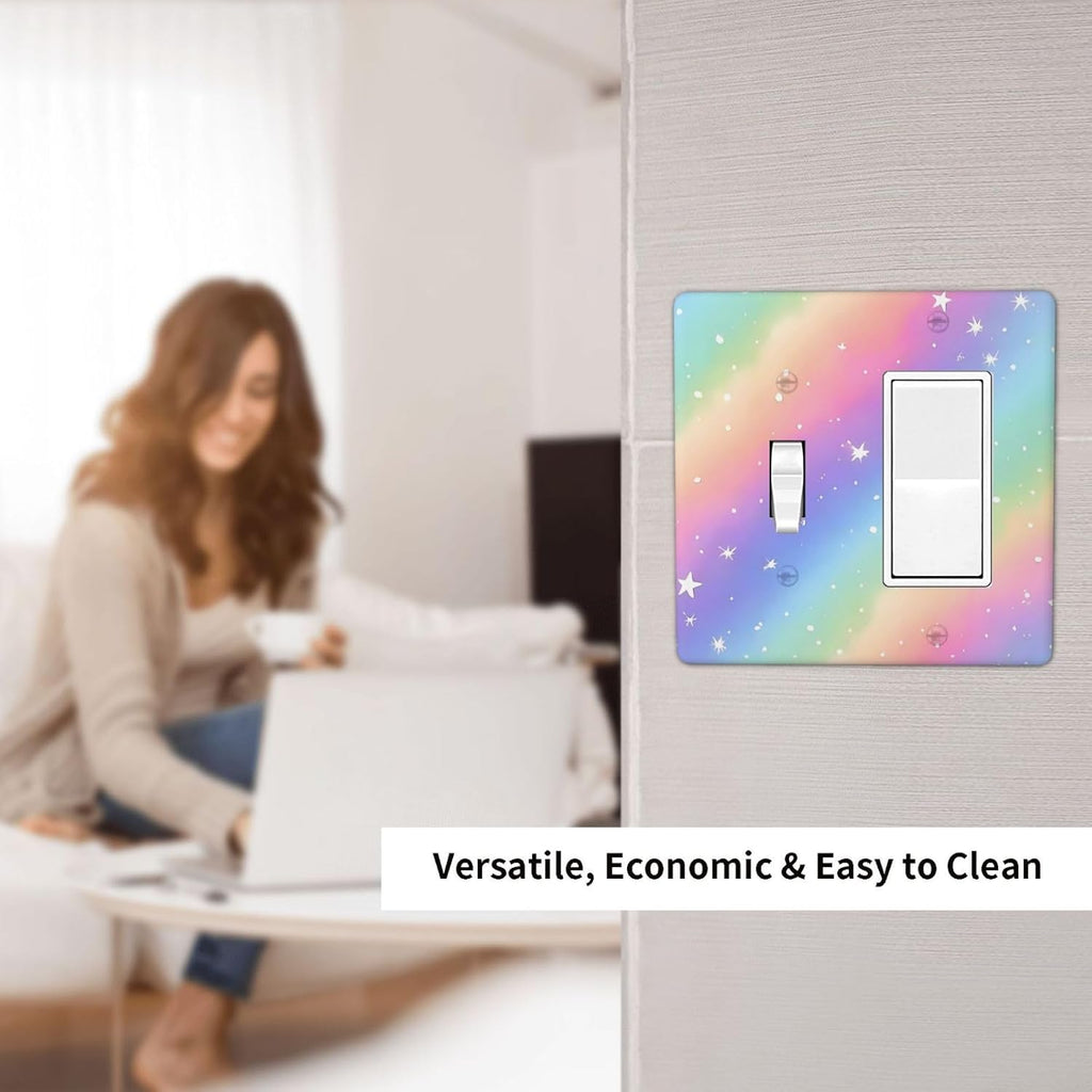 Decorative Outlet Covers Pink Blue Purple Iridescent Rainbow 2 Gang Light Switch Cover Plate Single Toggle 1 Rocker Wall Plates for Electrical Outlets Switch Plate Covers for Home Decor